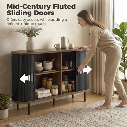 Fluted Sideboard Buffet Cabinet, 55", Black