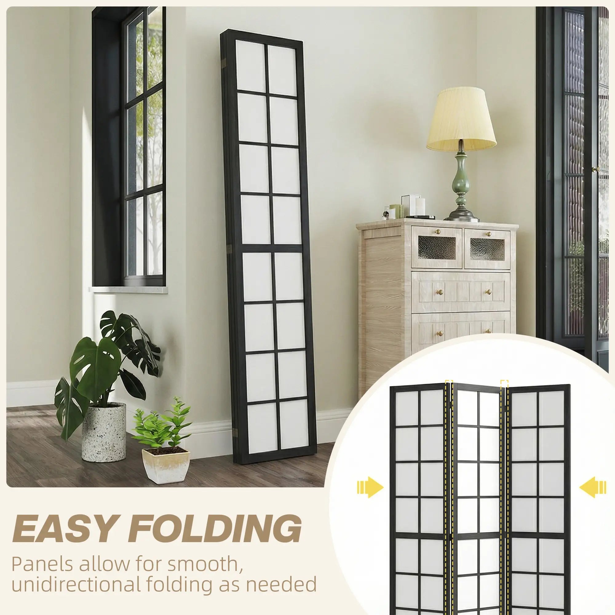 3 Panel Room Divider, 5.6 ft Folding Partition, Black Room Dividers at Gallery Canada