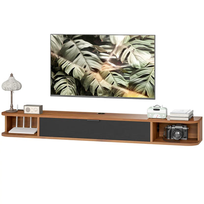 55 Inch Floating TV Stand, Wall Mounted Media Console, Walnut TV Stands Walnut, Black at Gallery Canada