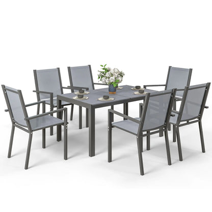 7 Piece Outdoor Dining Set, Rectangular Table, 6 Stackable Chairs Outdoor Dining Sets Light Grey, Dark Grey at Gallery Canada