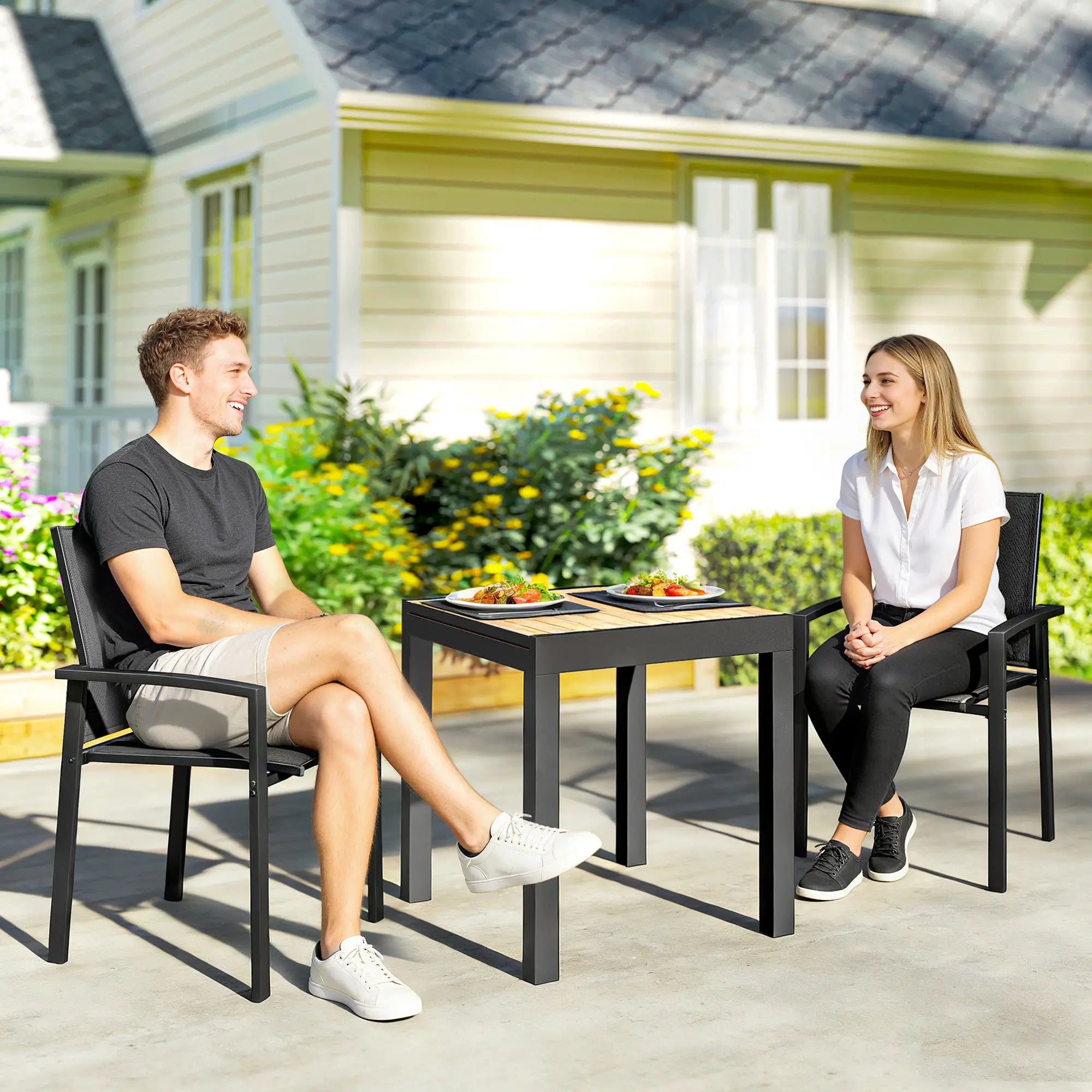 Stackable Outdoor Garden Chairs, Set of 2, Black Patio Chairs at Gallery Canada
