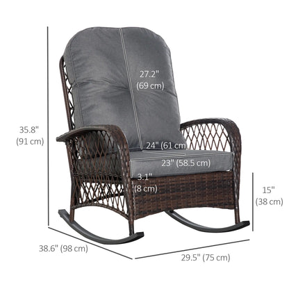 Rattan Rocking Chair, Outdoor Wicker Patio Rocker with Cushions, Grey Outdoor Rocking Chairs at Gallery Canada