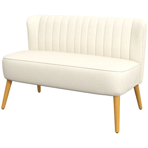 Modern 2 Seat Sofa, Upholstered Two Seater Couch, Cream White