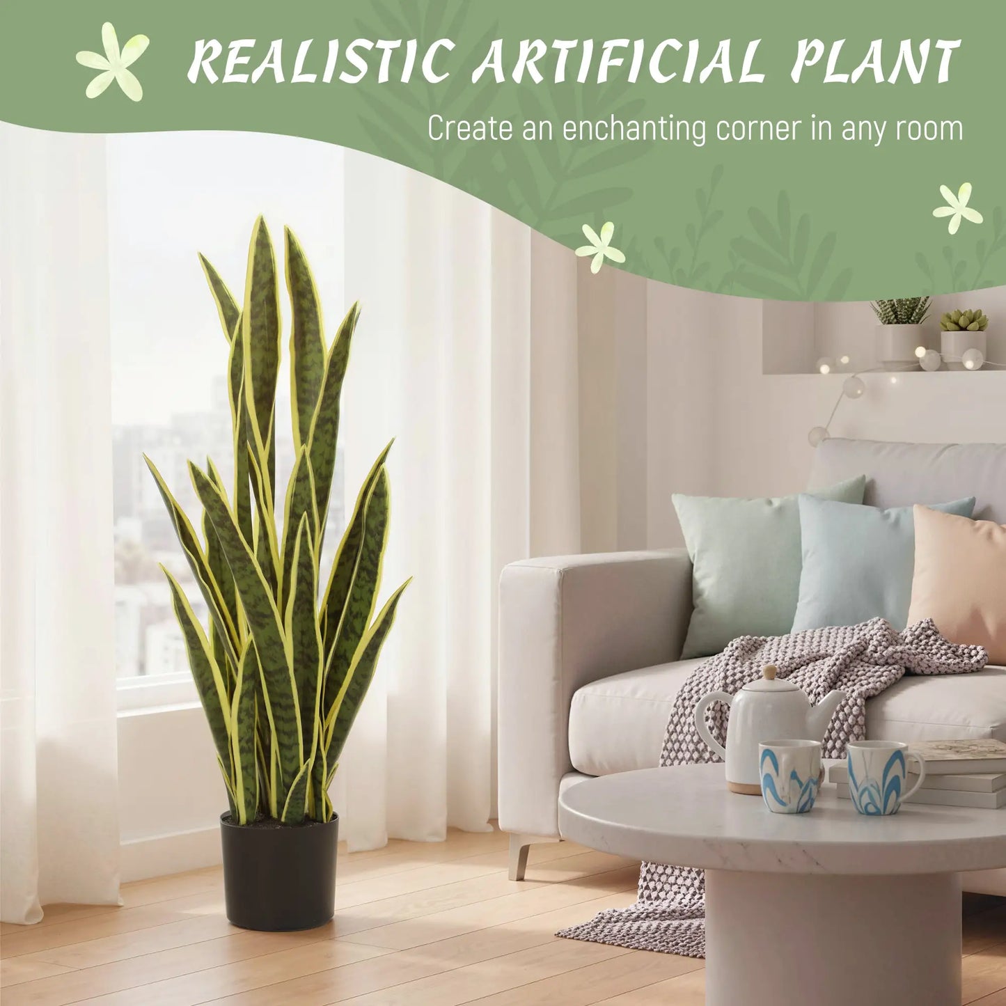 Artificial Tree, 35.4" Artificial Snake Plant with 21 Leaves in Pot for Home, Office, and Living Room, Green Artificial Trees at Gallery Canada