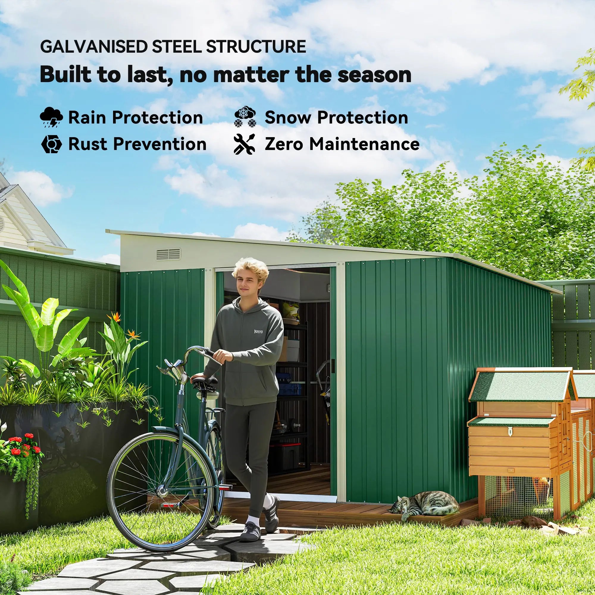 11' x 9' Steel Garden Storage Shed, Outdoor Metal Tool House, Green Sheds at Gallery Canada