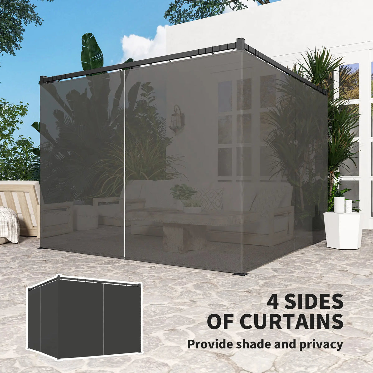 10' x 10' Retractable Pergola Canopy, Metal Outdoor Gazebo, Dark Grey Pergolas at Gallery Canada