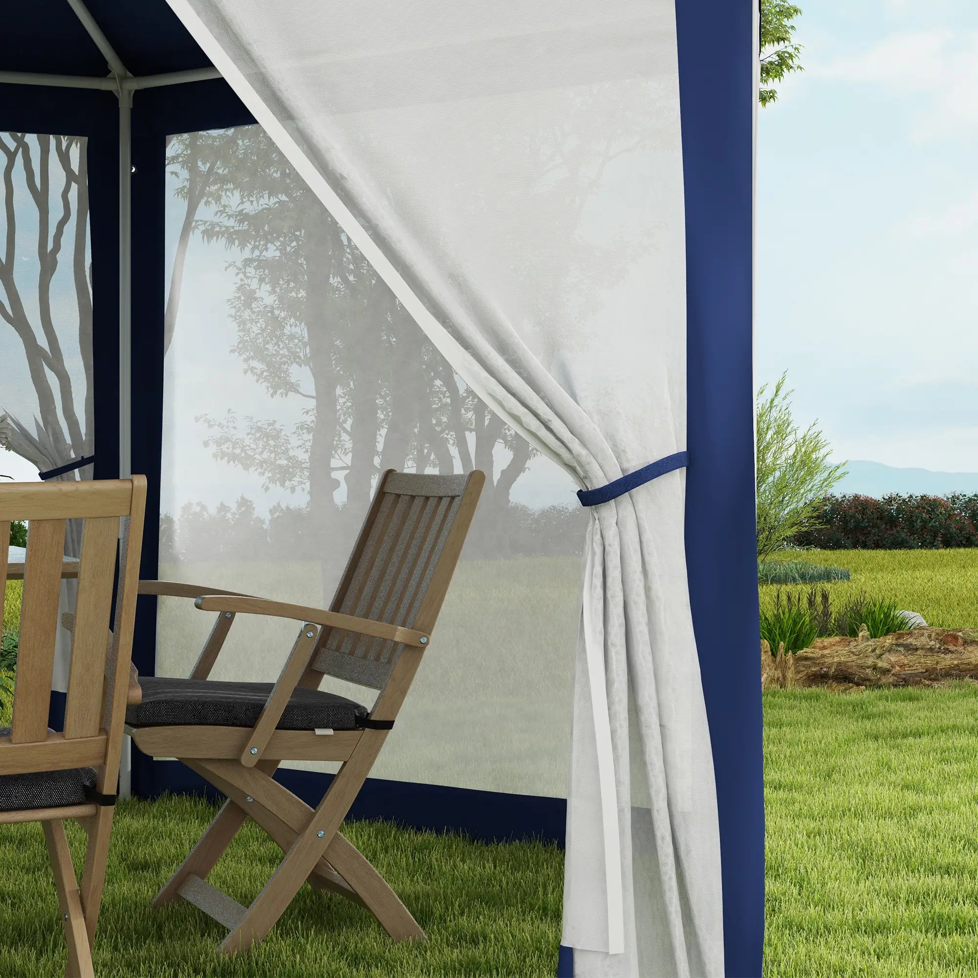 Hexagon Party Tent, Patio Gazebo with Netting, Blue Canopy Tents at Gallery Canada