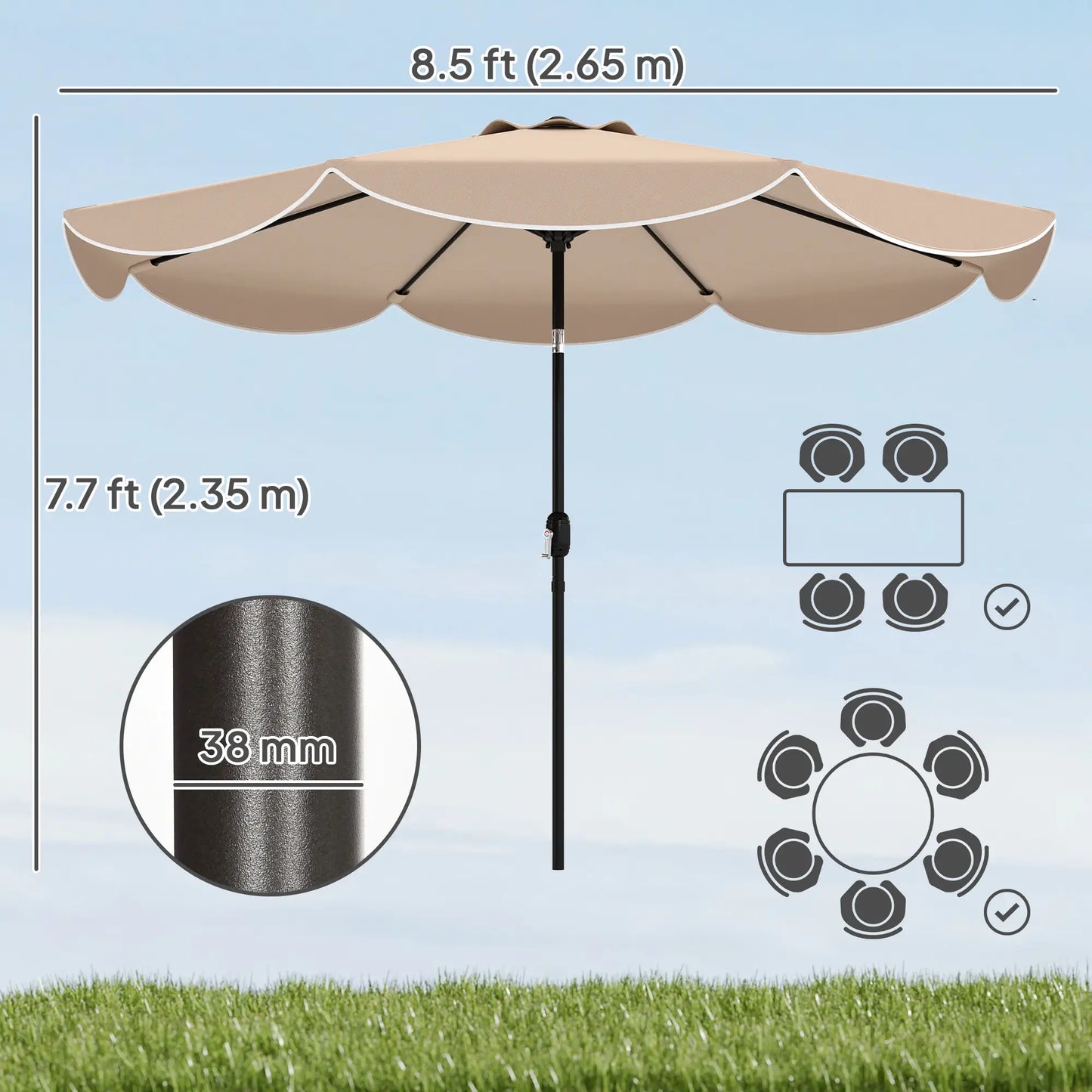 9' x 9' Round Market Umbrella, Tilt Crank Patio, Khaki Sun Umbrellas at Gallery Canada