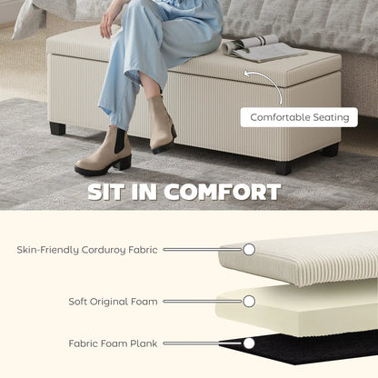 44 Inches Ottoman with Storage, Lid, Legs, Corduroy Bench, Beige Storage Ottomans & Benches at Gallery Canada