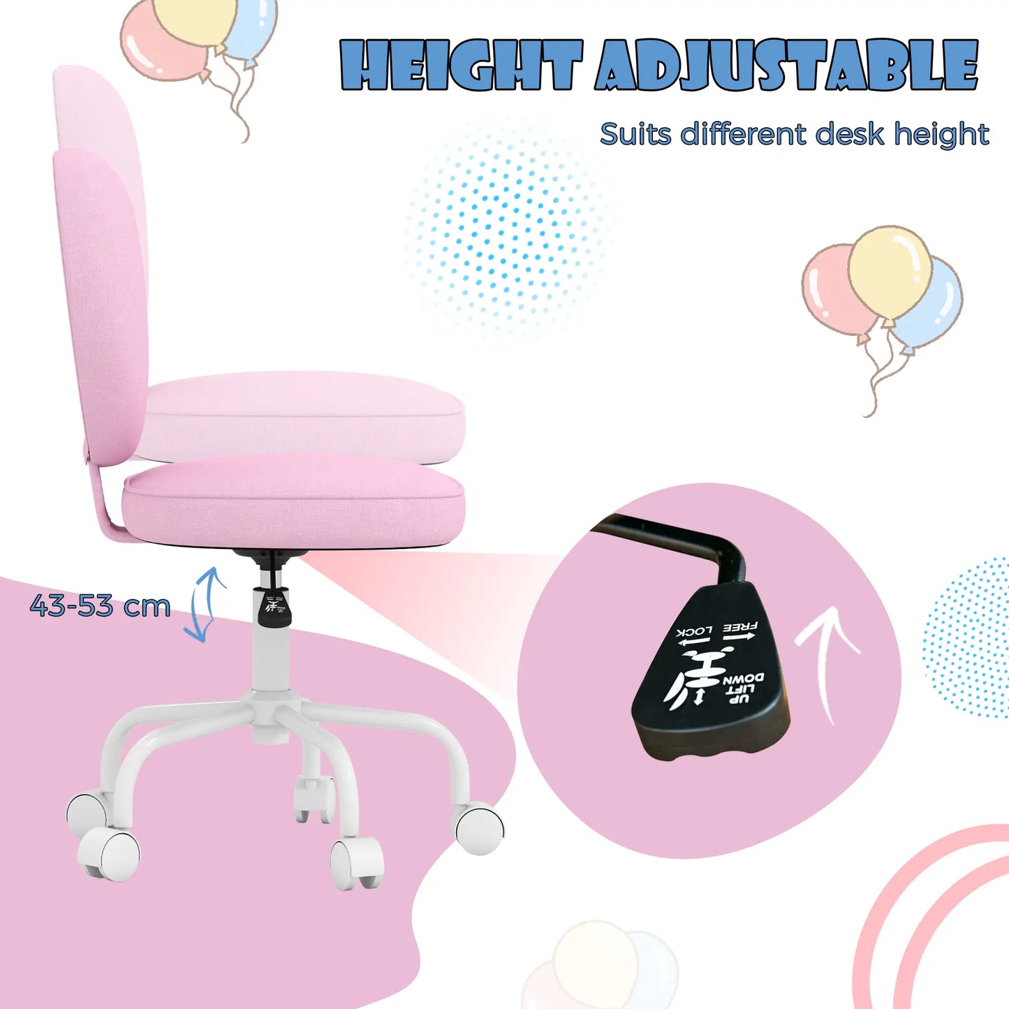 Heart Love Shaped Office Chair, Adjustable Height, Pink Task Chairs at Gallery Canada