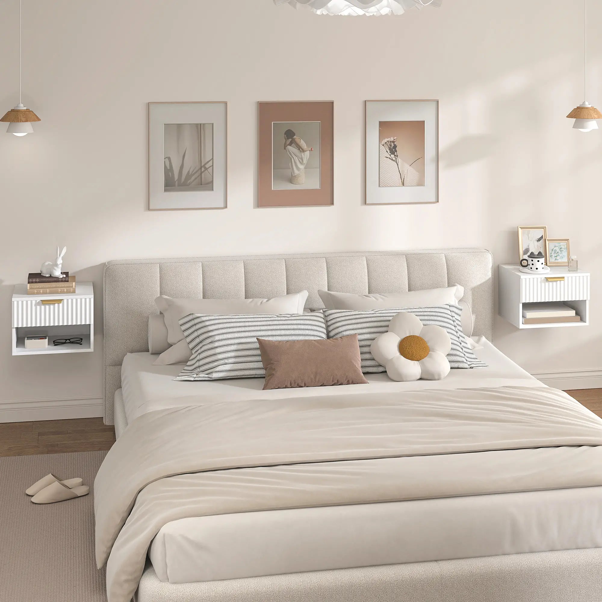 Floating Nightstands, Set of 2 with Drawer and Shelf, White Bedside Tables at Gallery Canada