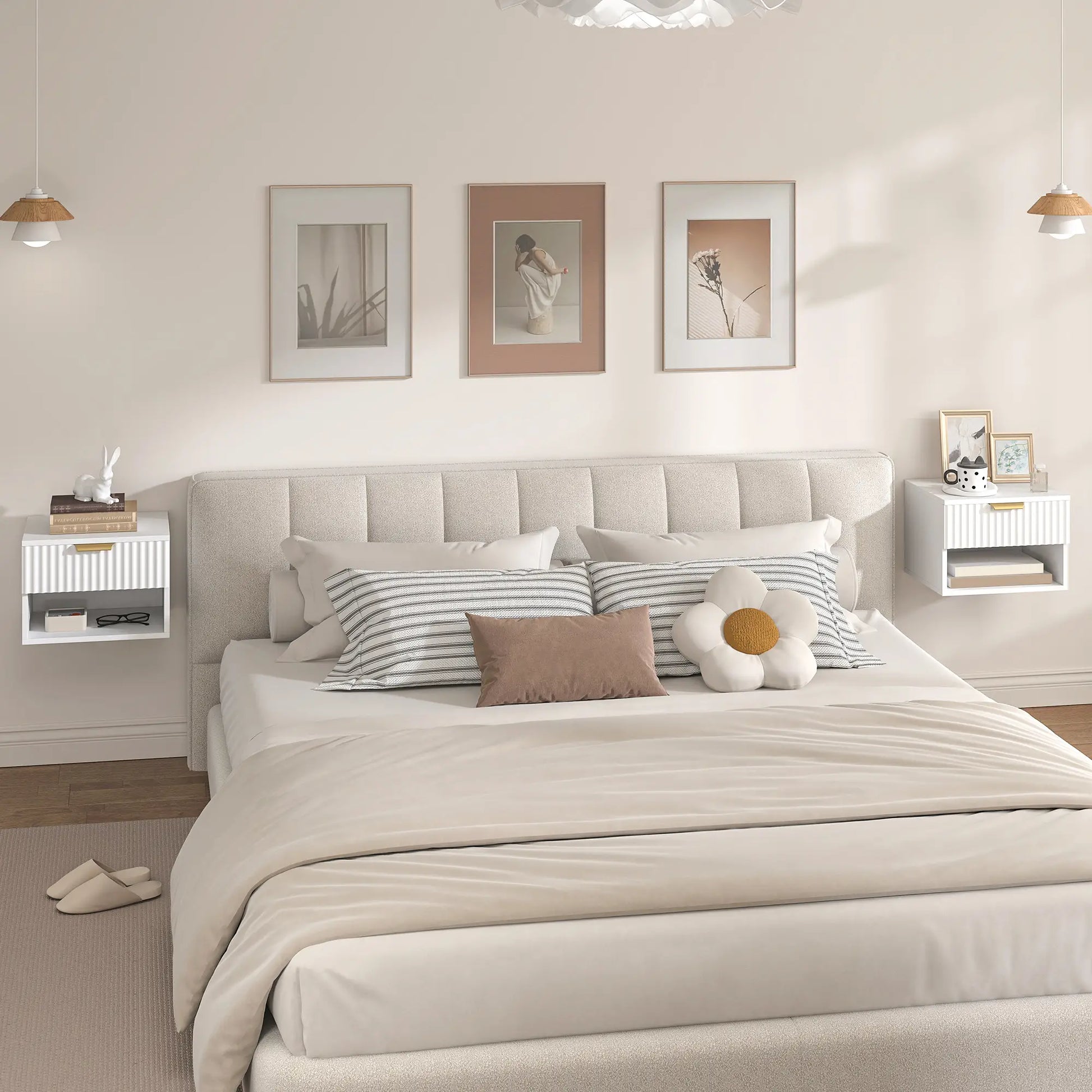 Floating Nightstands, Set of 2 with Drawer and Shelf, White Bedside Tables at Gallery Canada