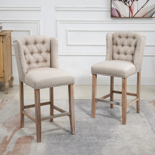 Counter Height Bar Stools Set of 2, Upholstered, Beige