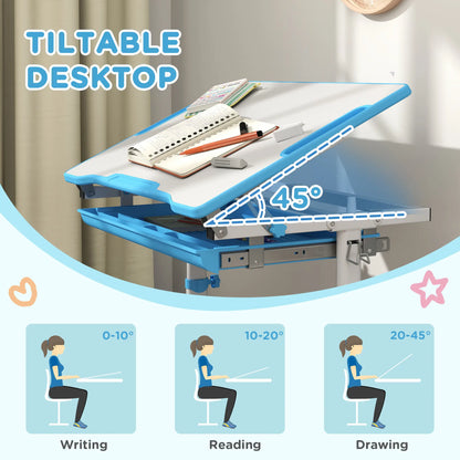 Adjustable Study Table, Chair Set with Drawer, Blue Kids Desk Sets at Gallery Canada