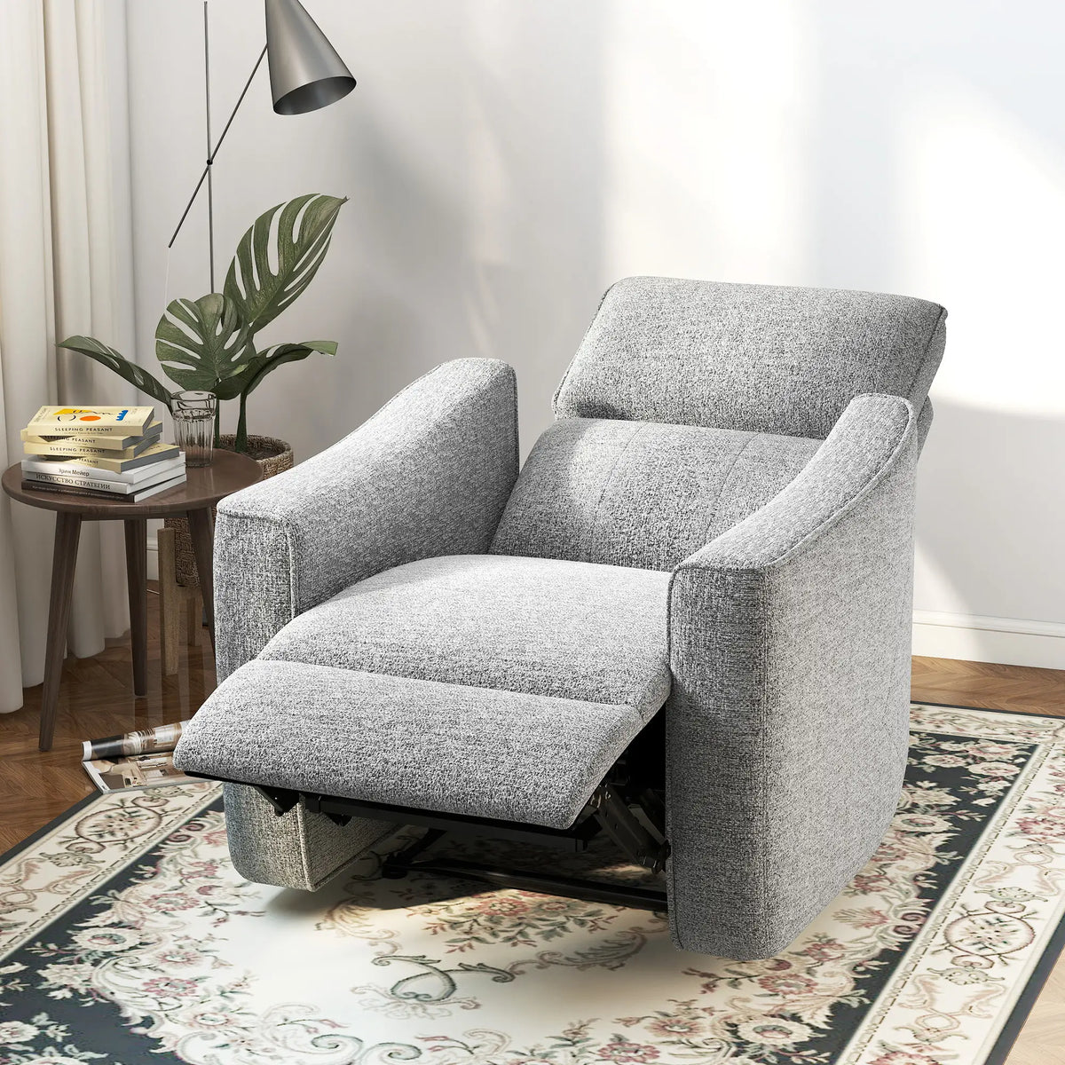 Power Recliner Chair, Linen Fabric, USB Ports, Footrest, Grey Sofas & Reclining Chairs at Gallery Canada