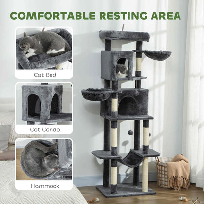 69 Inch Cat Tree, Multi-Level Tower, 2 Condos, Plush Perch, Sisal Posts, Dark Grey Cat Towers at Gallery Canada