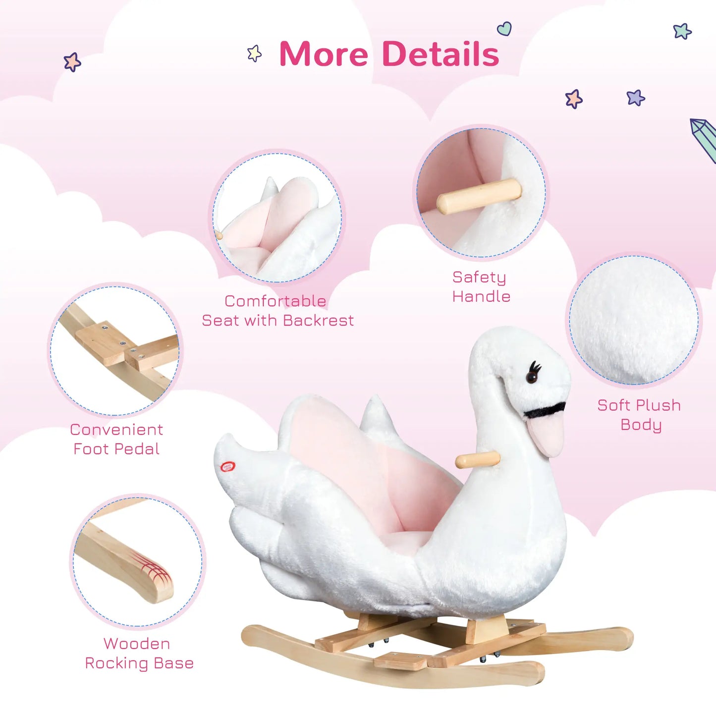 Soft Warm Kids Rocking Horse, Plush Ride On Toy, Swan Style, White Rocking Horses at Gallery Canada