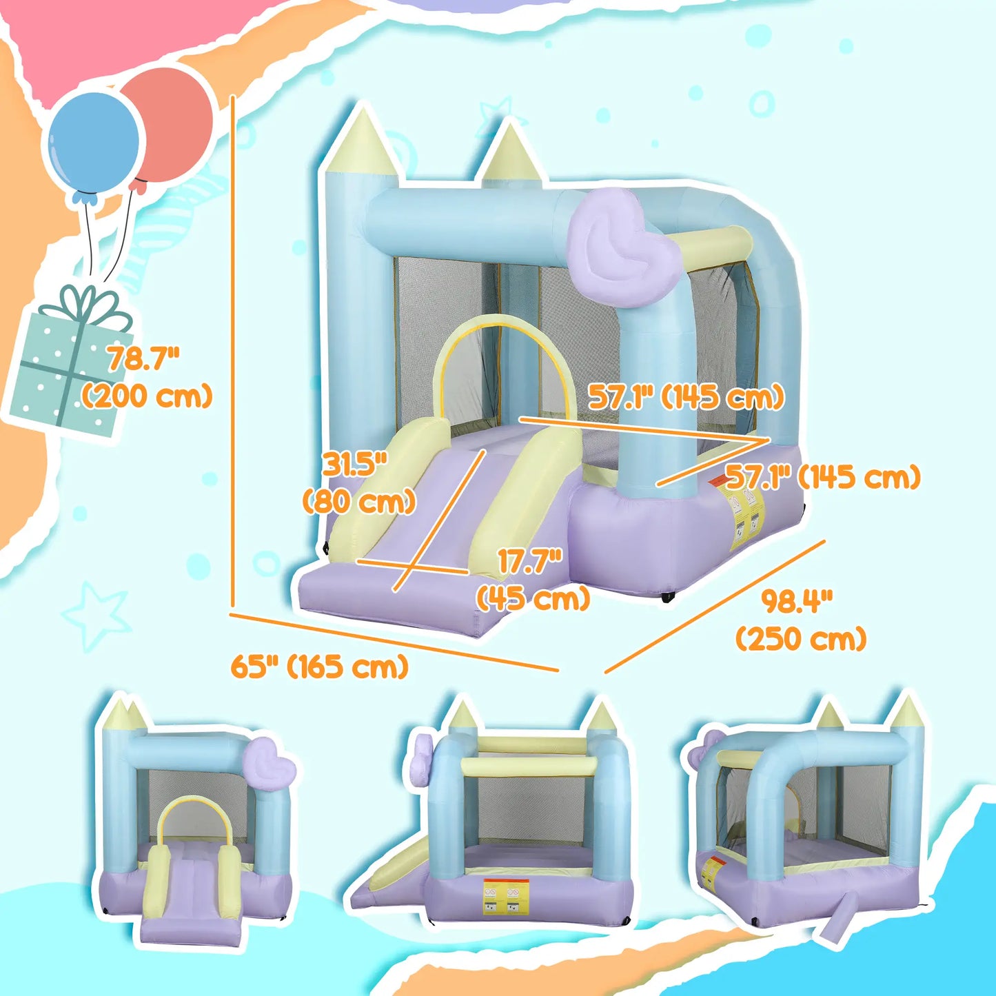 Inflatable Bounce House with Blower, Slide, 98" x 65" x 79", Kids Ages 3-8 Inflatables at Gallery Canada