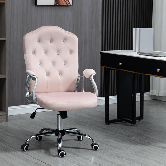 Office Chair, Velvet Computer Chair, Button Tufted Desk Chair with Swivel Wheels, Adjustable Height, Tilt Function, Pink - Gallery Canada