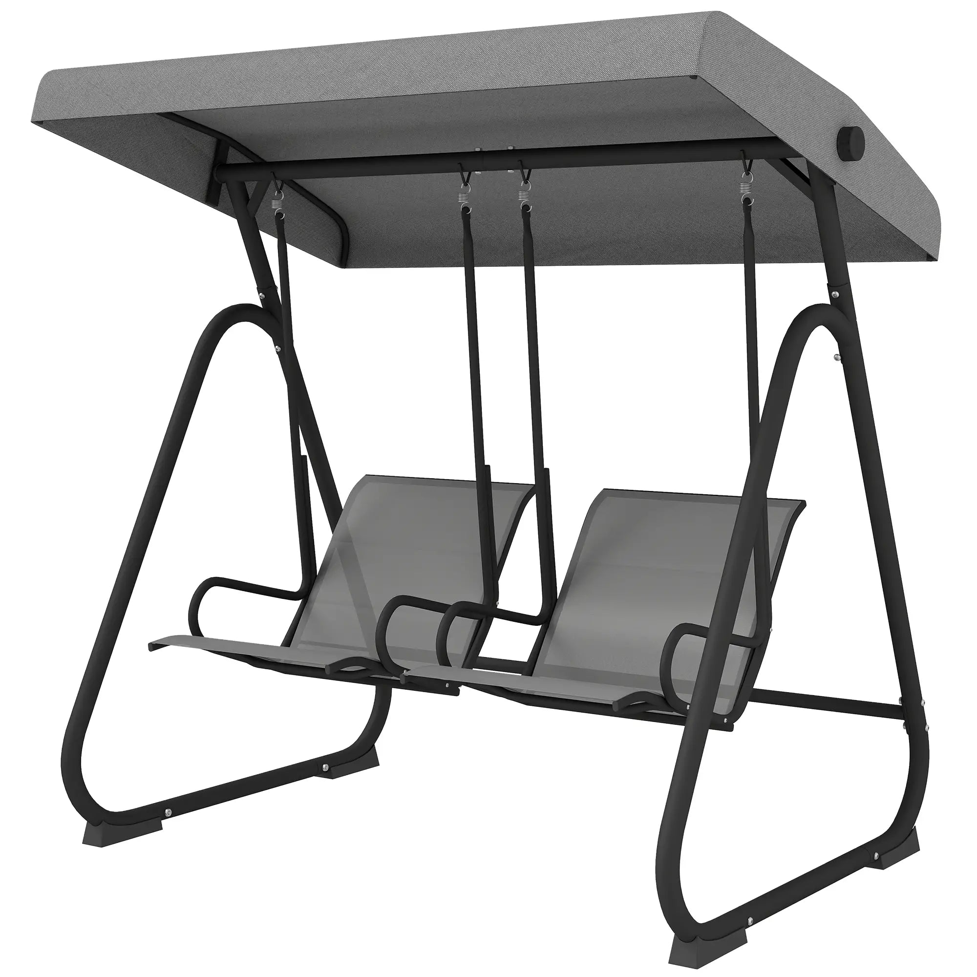 Patio Swing Chair w/Adjustable Canopy Outdoor Porch Swing Glider w/Dual Independent Seats 2-Seat Grey Patio Swings with Stand Grey, Black at Gallery Canada