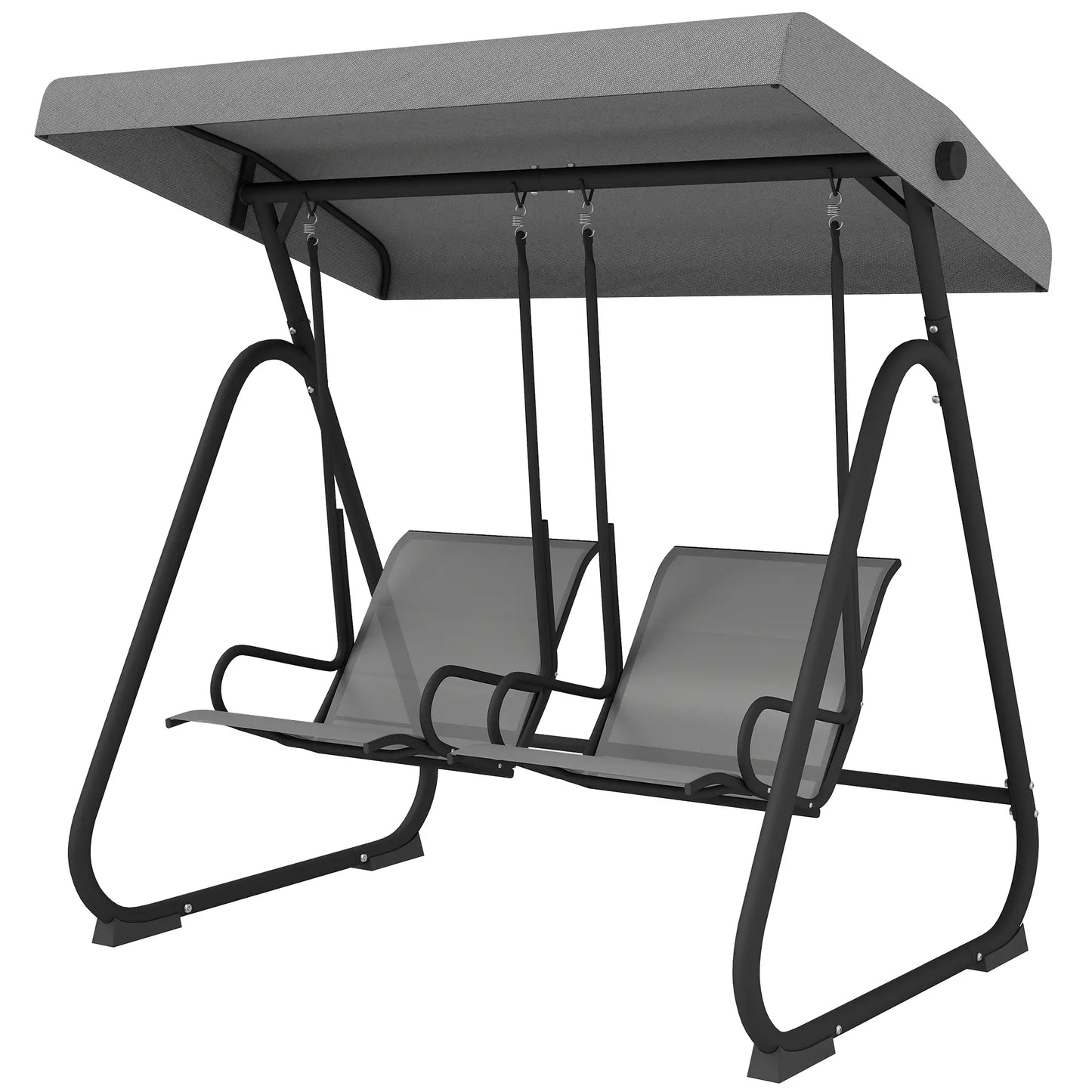 Patio Swing Chair w/Adjustable Canopy Outdoor Porch Swing Glider w/Dual Independent Seats 2-Seat Grey Patio Swings with Stand Grey, Black at Gallery Canada