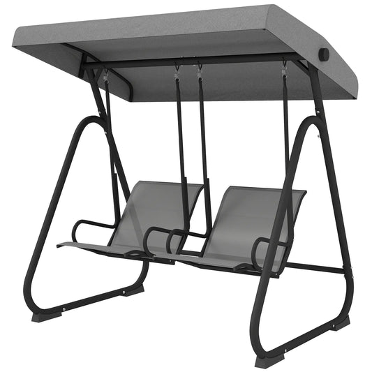 Patio Swing Chair w/Adjustable Canopy Outdoor Porch Swing Glider w/Dual Independent Seats 2-Seat Grey Patio Swings with Stand Grey, Black at Gallery Canada