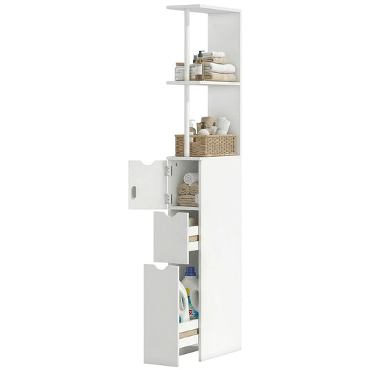Tall Narrow Bathroom Storage Cabinet, Drawers and Open Shelves, White Bathroom Cabinets White at Gallery Canada