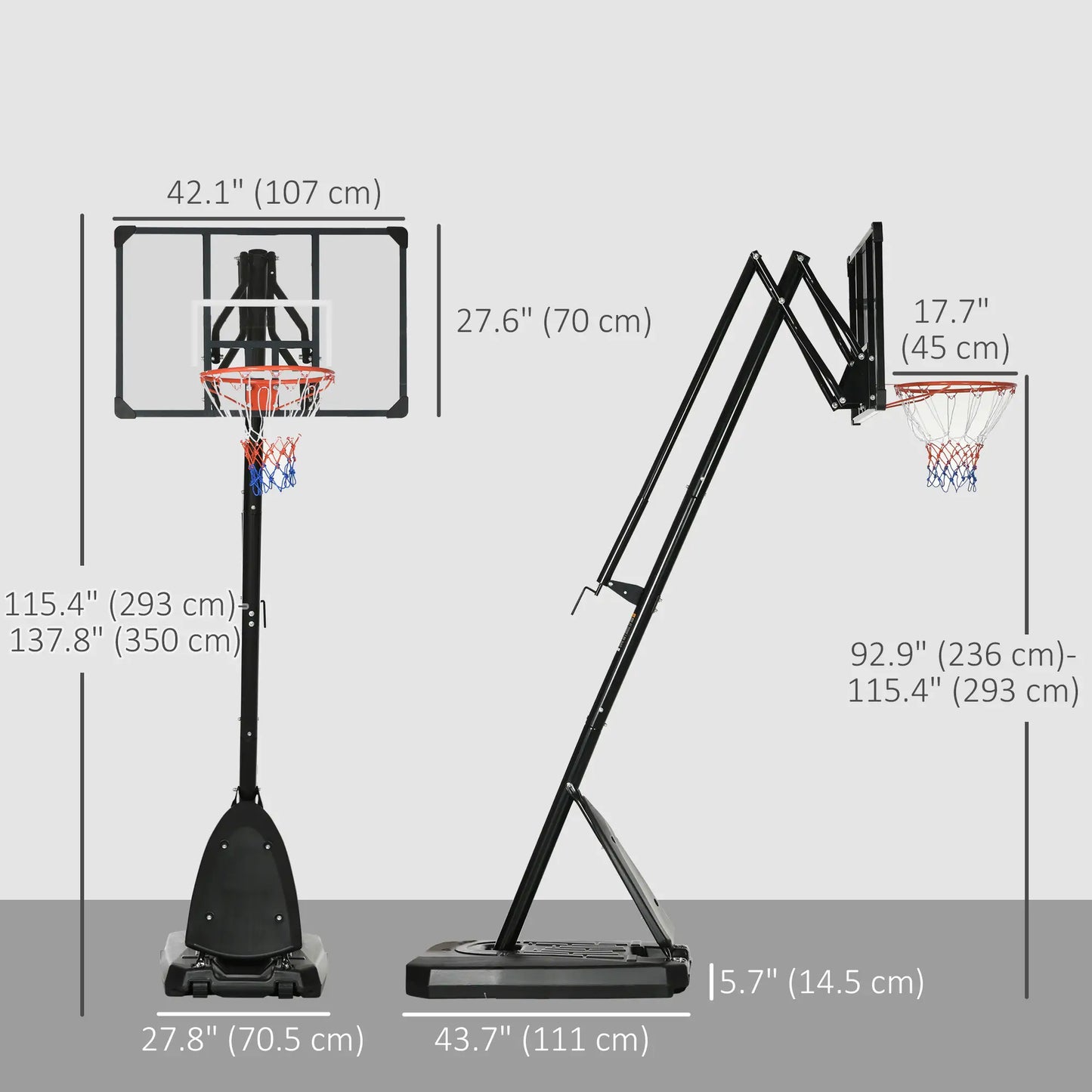 Portable Basketball Hoop and Stand, 115.4"-137.8" Height Adjustable Basketball at Gallery Canada