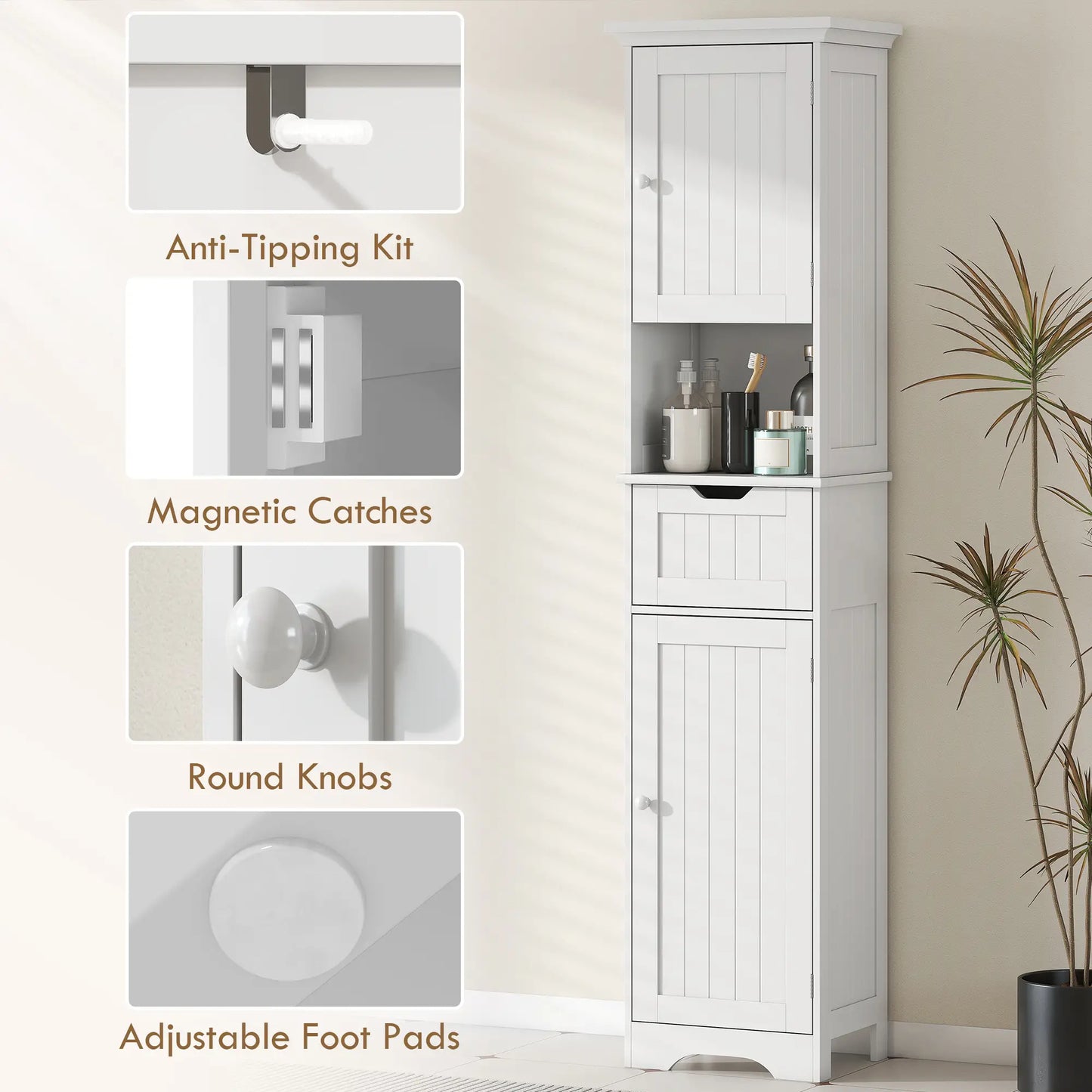 67" Tall Narrow Bathroom Storage Cabinet, LED Light, Adjustable Shelf, Drawer Freestanding Bathroom Cabinets at Gallery Canada