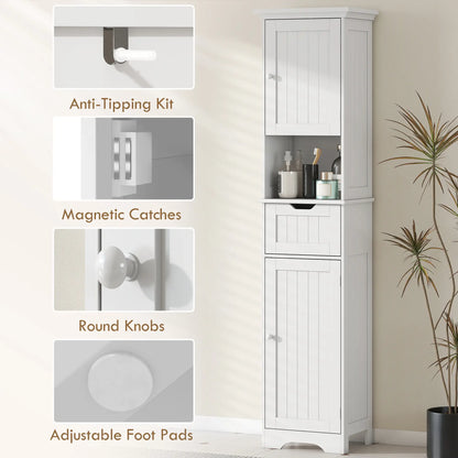 67" Tall Narrow Bathroom Storage Cabinet, LED Light, Adjustable Shelf, Drawer Freestanding Bathroom Cabinets at Gallery Canada