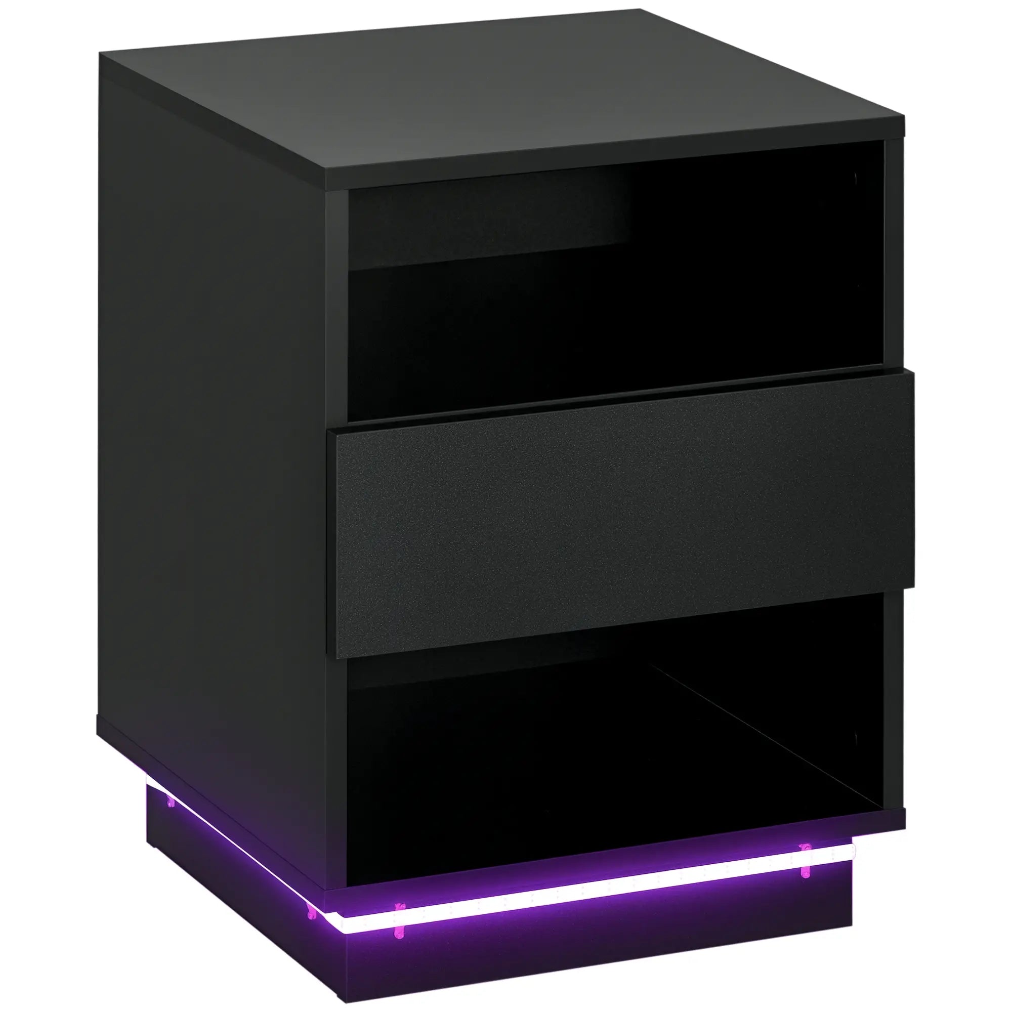 LED Nightstand with Lights, Drawer, 2 Shelves, Remote, 15.7x11.8x23.6in Bedside Tables Black at Gallery Canada
