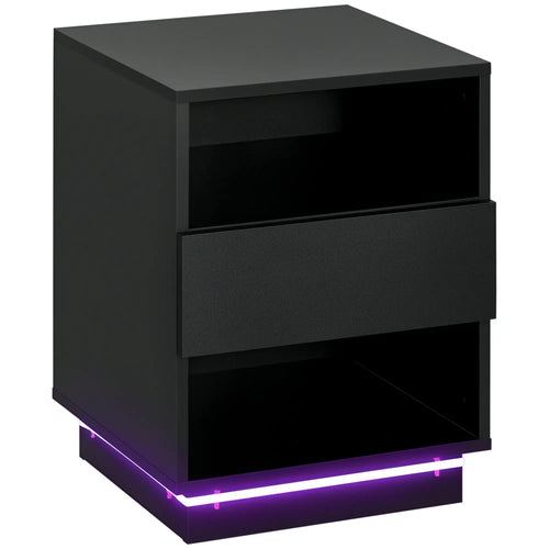 LED Nightstand with Lights, Drawer, 2 Shelves, Remote, 15.7x11.8x23.6in