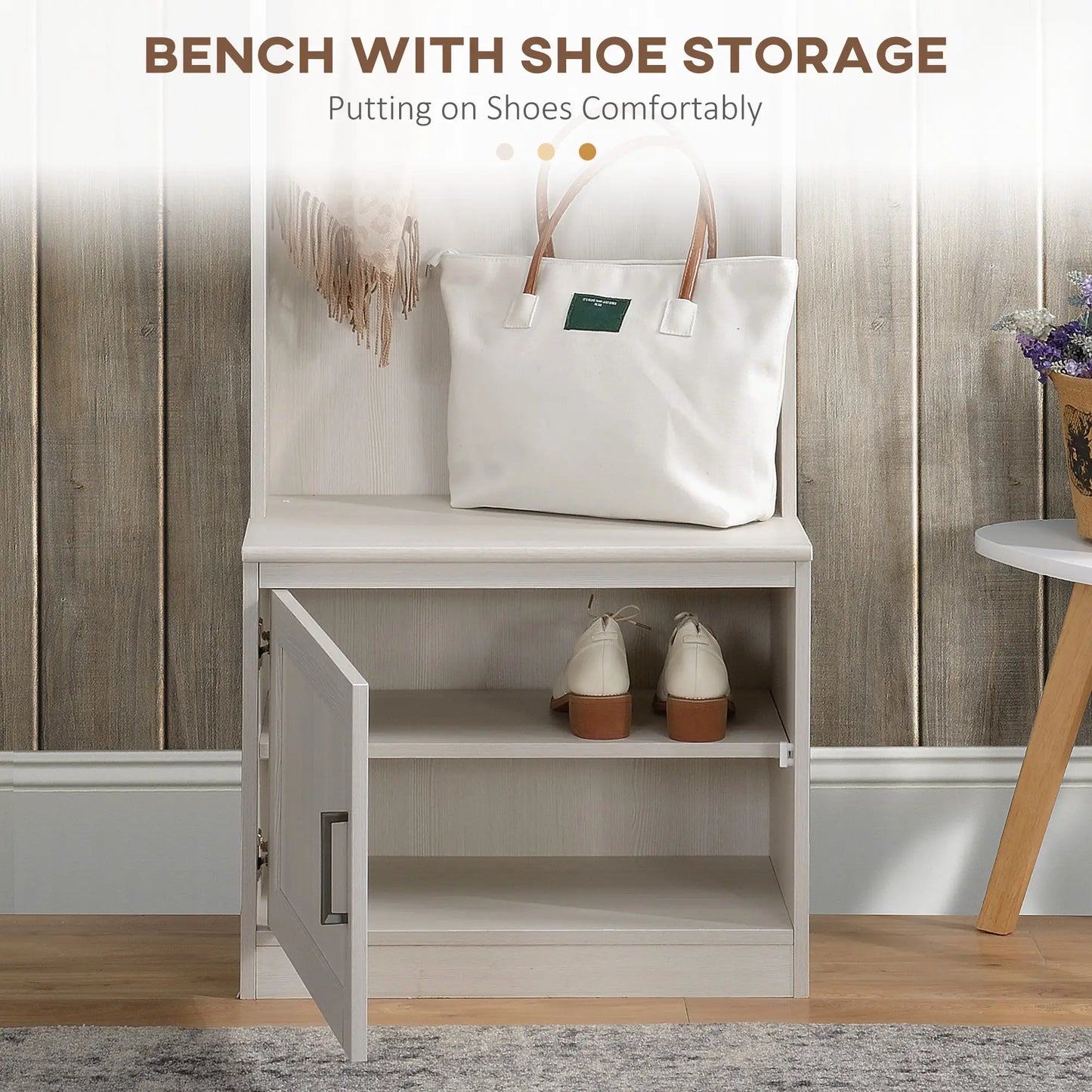 Rustic Hall Tree, Shoe Storage Bench, Coat Rack, Shelves, White Clothing Storage at Gallery Canada