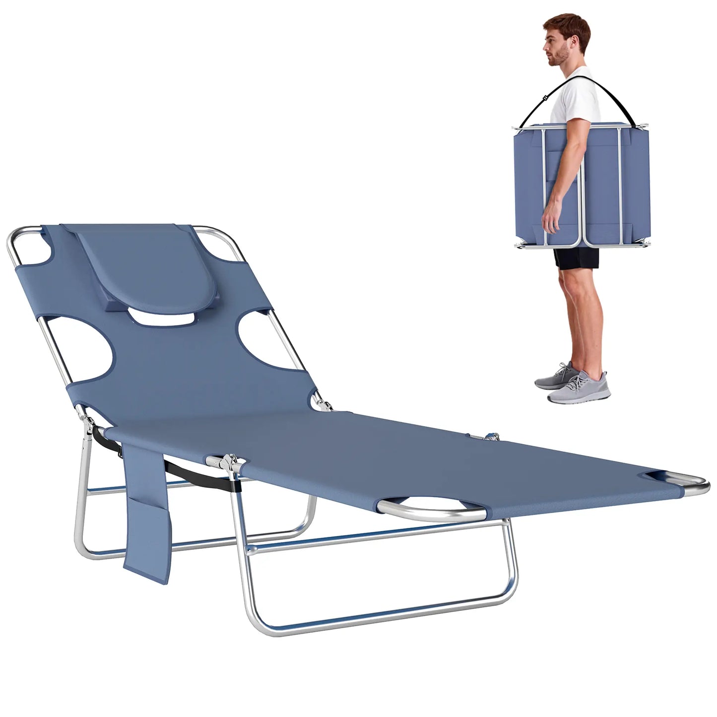 Folding Outdoor Lounge Chair, 5-Level Tanning Chair, Grey Lounger Chairs at Gallery Canada