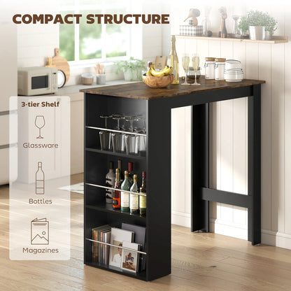 Modern Bar Table, Counter Height, 3 Storage Shelves, Rustic Brown, Brown Bar Tables at Gallery Canada