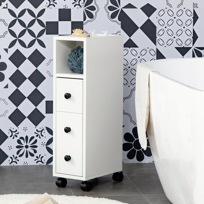 Slim Bathroom Cabinet with Wheels, Door, Drawer, 2 Compartments, White Bathroom Cabinets at Gallery Canada
