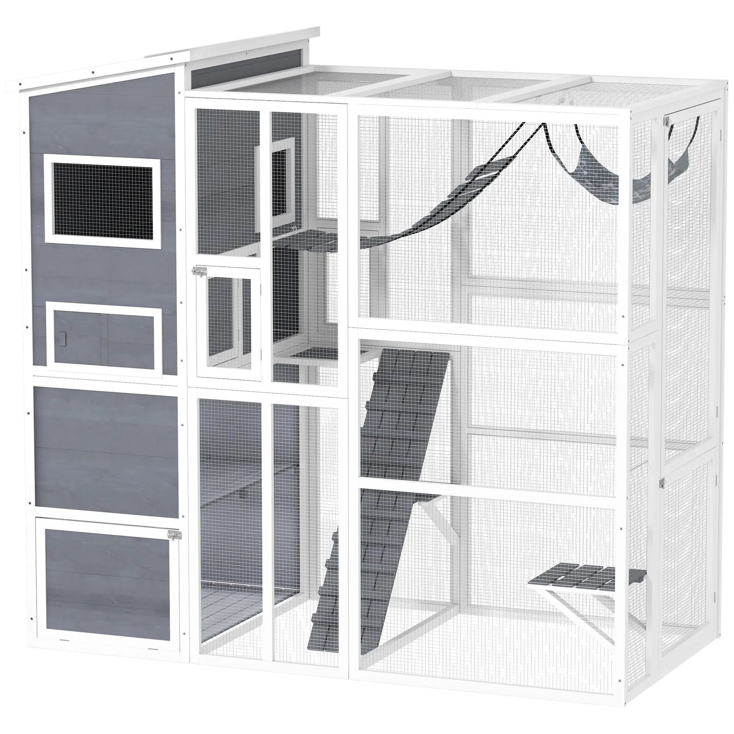 76" Catio Outdoor Cat Enclosure with Condo, Platforms, Grey Outdoor Cat Enclosures at Gallery Canada