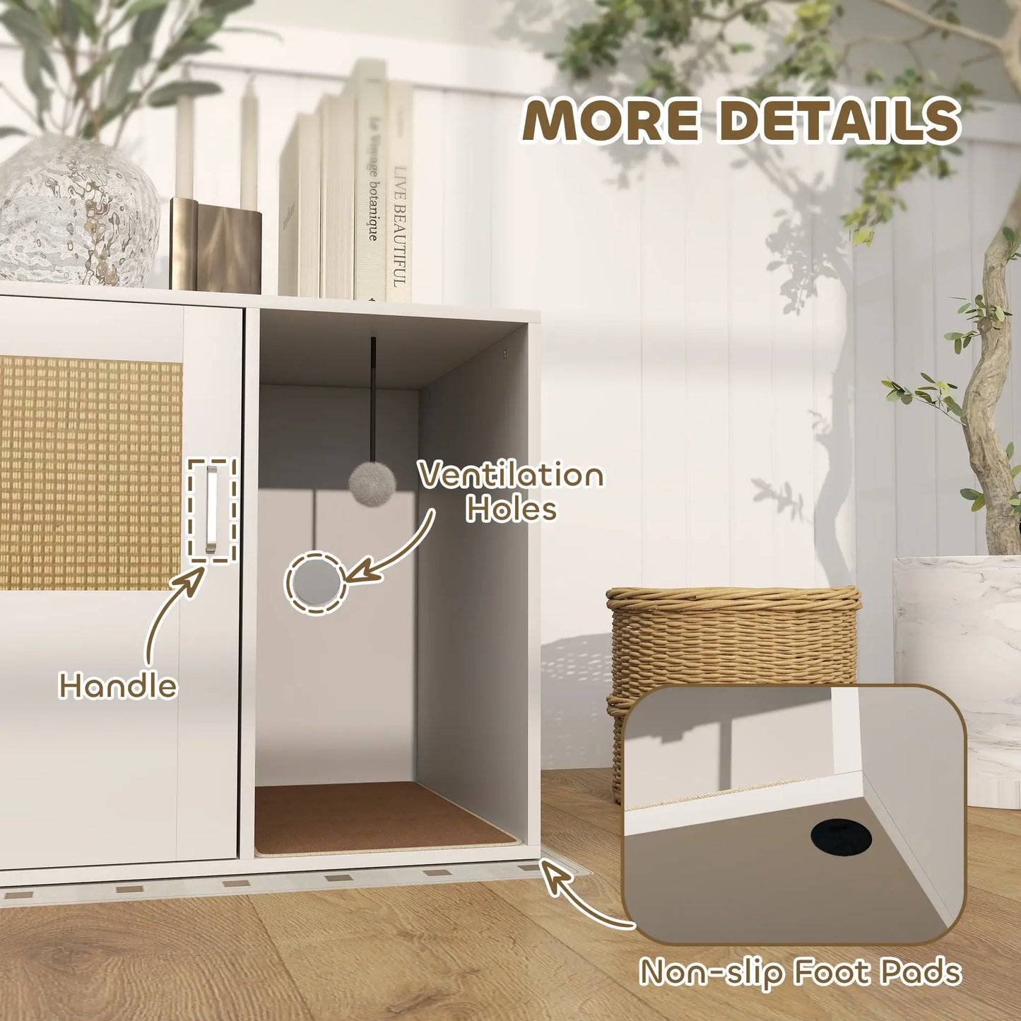 Cat Litter Box Enclosure, End Side Table with Rattan Door, Scratching Pad, White Cat Litter Box Enclosures at Gallery Canada