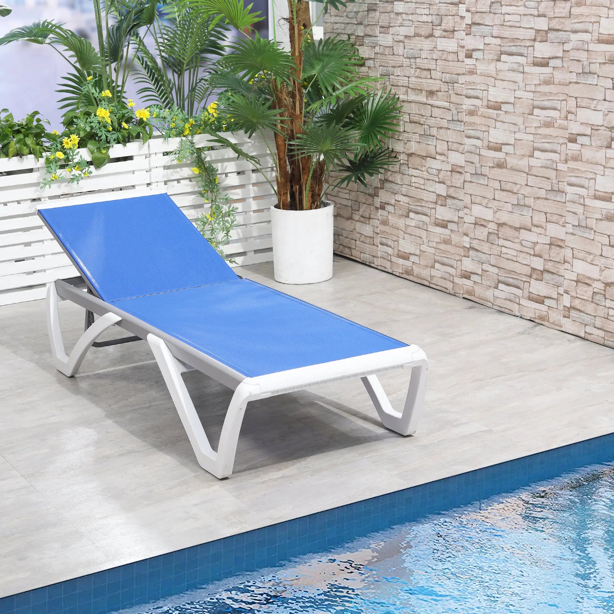 Outdoor Chaise Lounge Chair, Adjustable Back, Wheels, Mesh Fabric, Blue Lounger Chairs at Gallery Canada