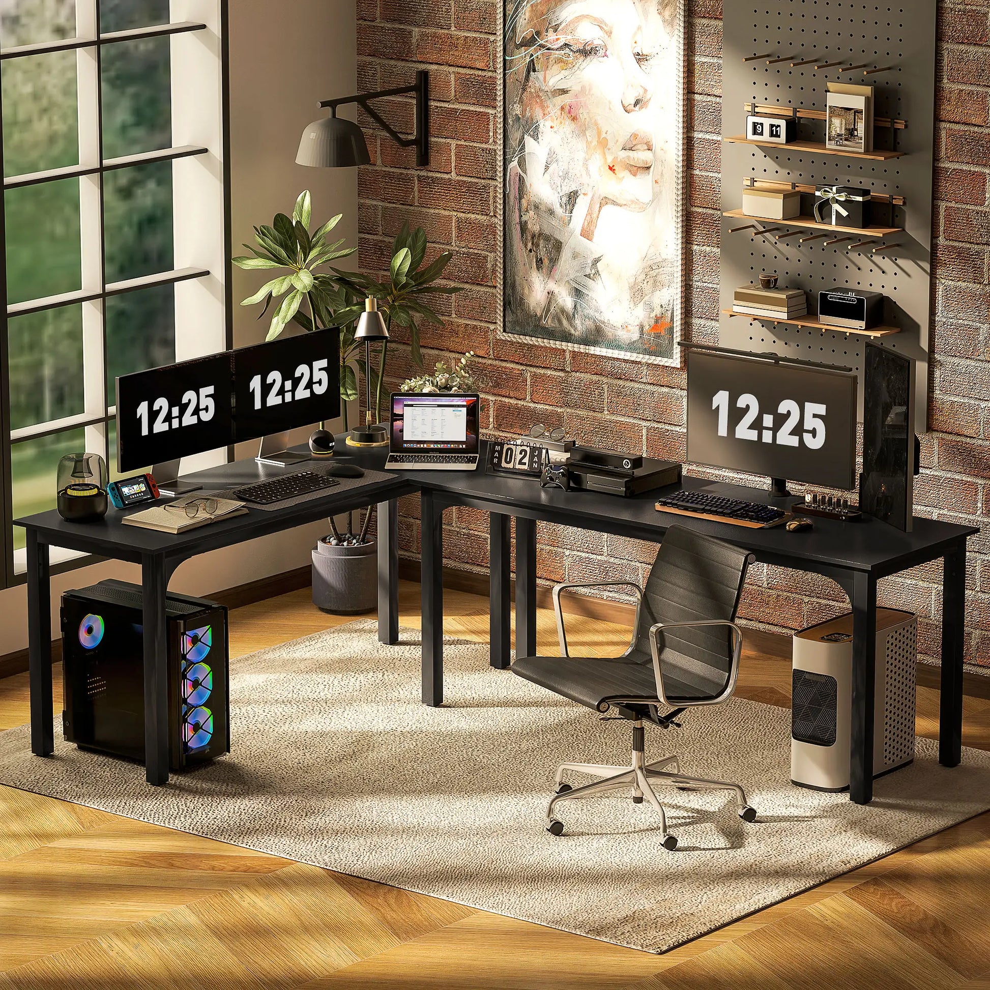 71" Computer Desk, Metal Legs, Distressed, Black Computer Desks at Gallery Canada