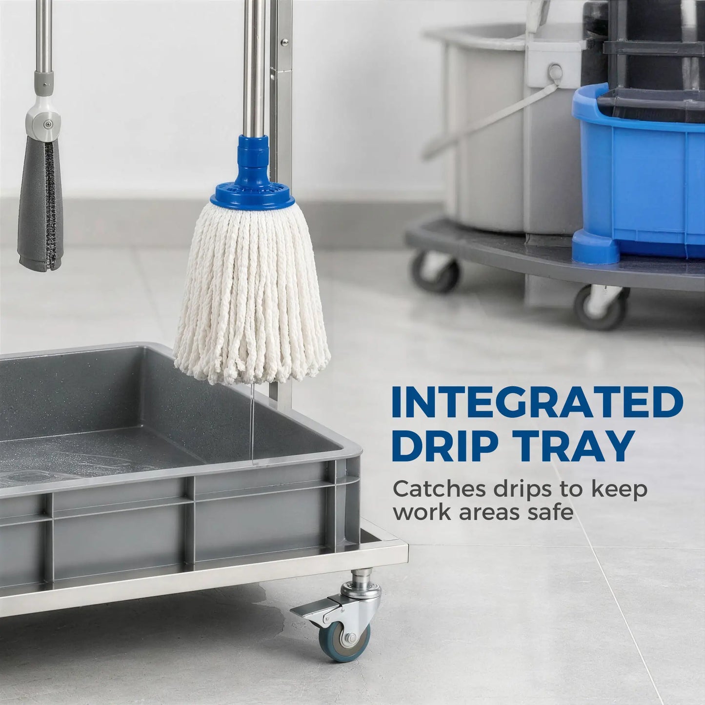 Cleaning Rolling Janitor Cart With Locking Wheels And Drip Tray