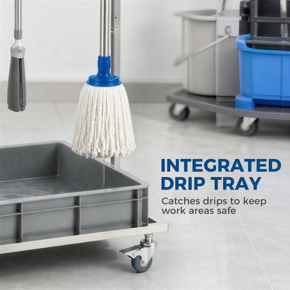 Cleaning Rolling Janitor Cart With Locking Wheels And Drip Tray