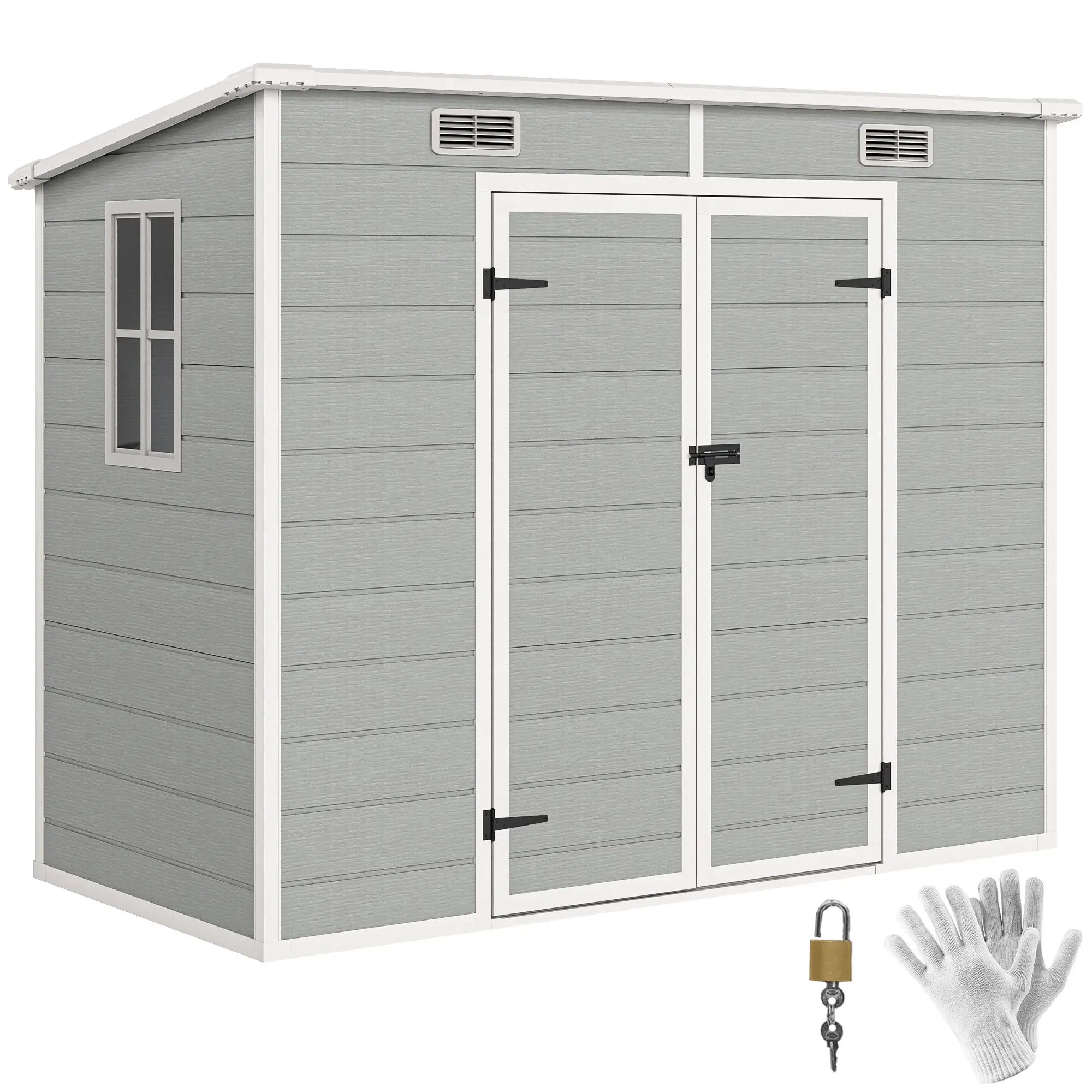 8' x 4' Resin Outdoor Storage Shed, Window, Lockable Doors, Light Grey Sheds at Gallery Canada
