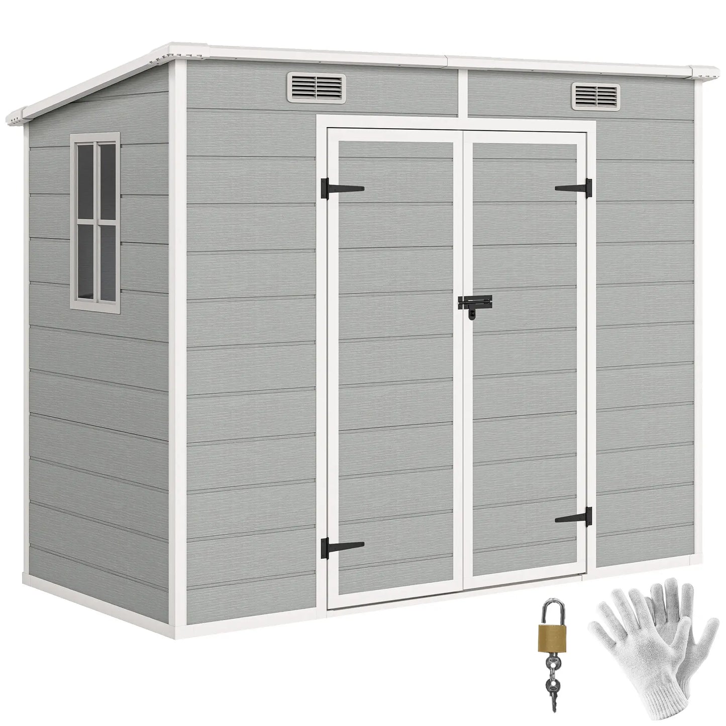8' x 4' Resin Outdoor Storage Shed, Window, Lockable Doors, Light Grey Sheds at Gallery Canada