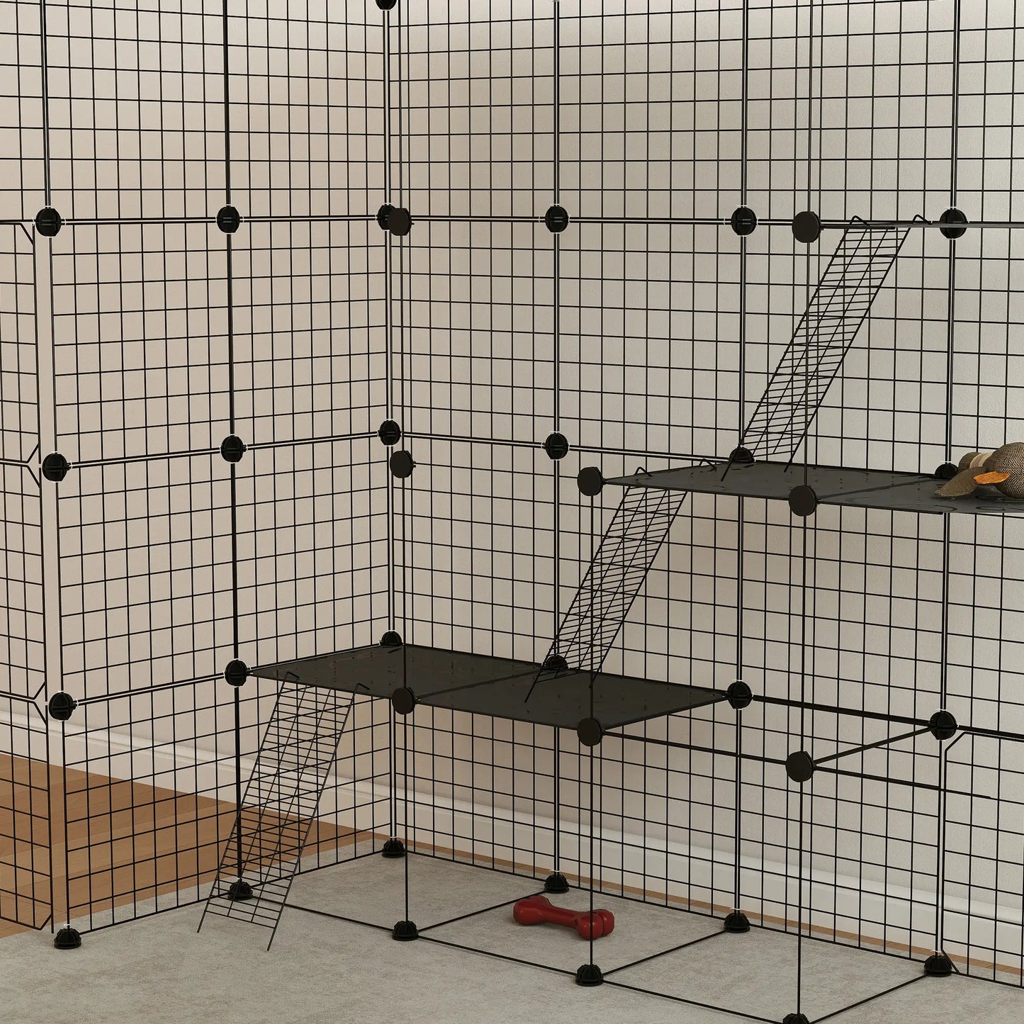 4-Tier 55" Cat Cage with Platforms, Ramps, Black Outdoor Cat Enclosures at Gallery Canada