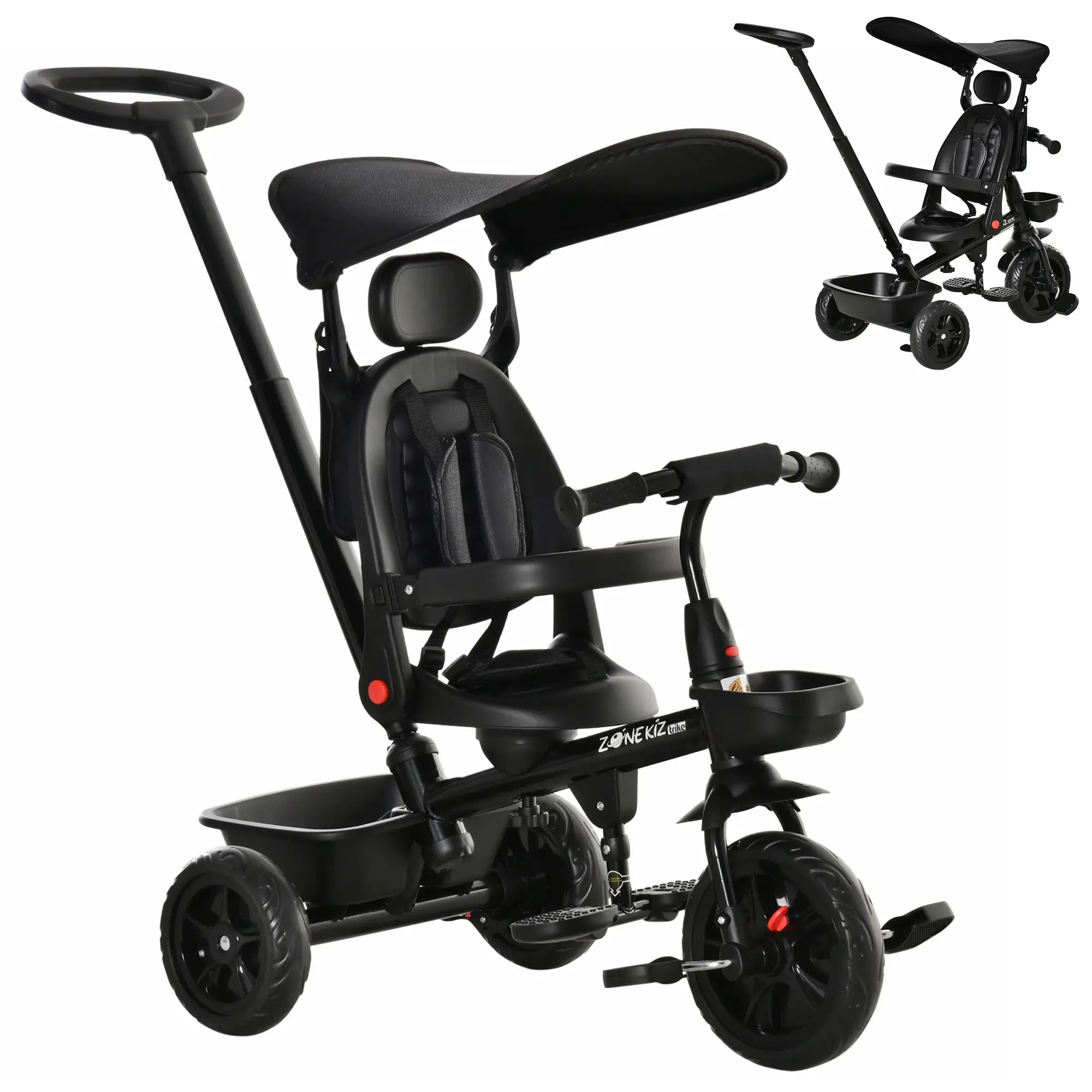 Toddler Tricycle, 4 In 1 Kids Trike, Adjustable Seat, Black Tricycles for Kids Black at Gallery Canada