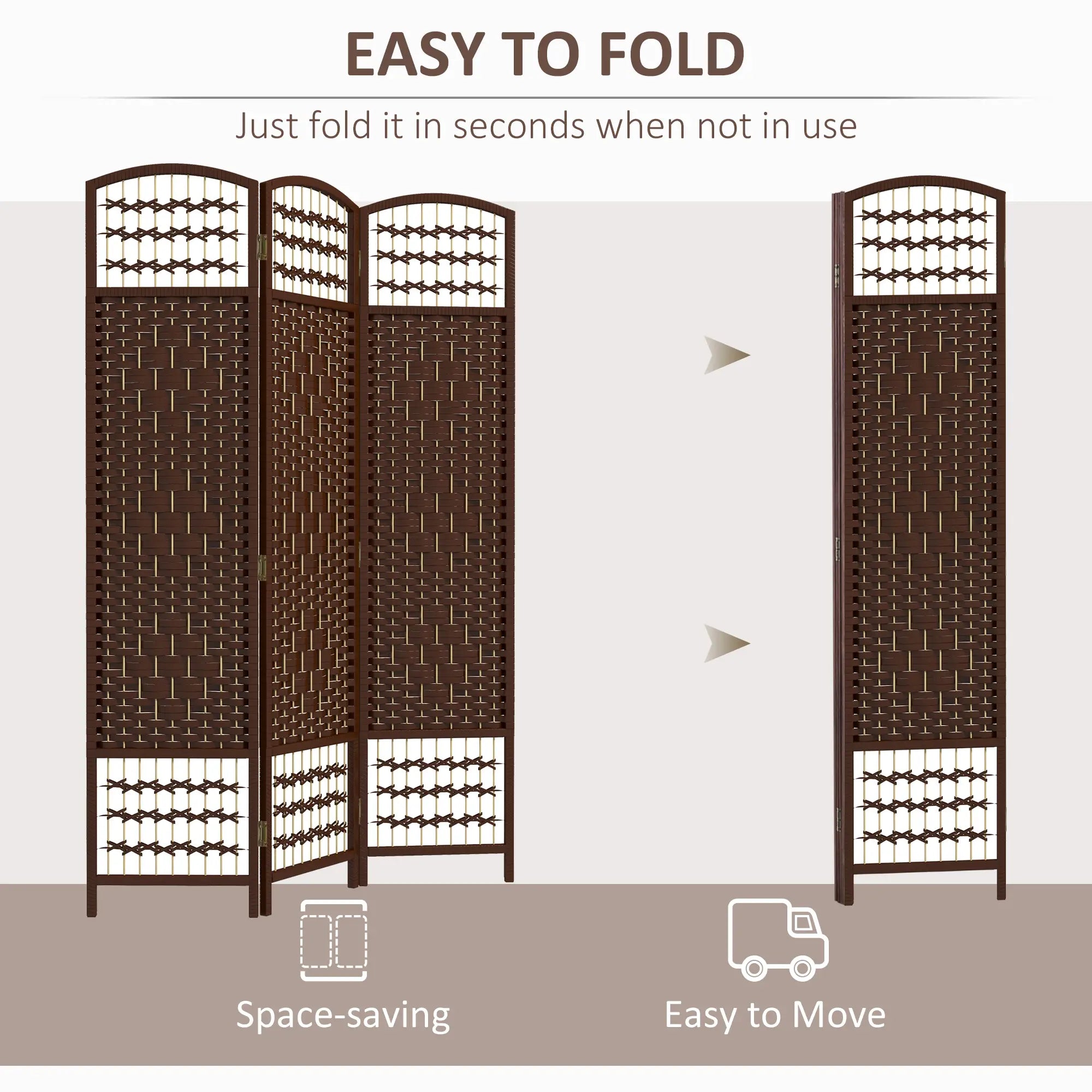 3 Panel Folding Room Divider, Portable Privacy Screen, Brown Room Dividers at Gallery Canada