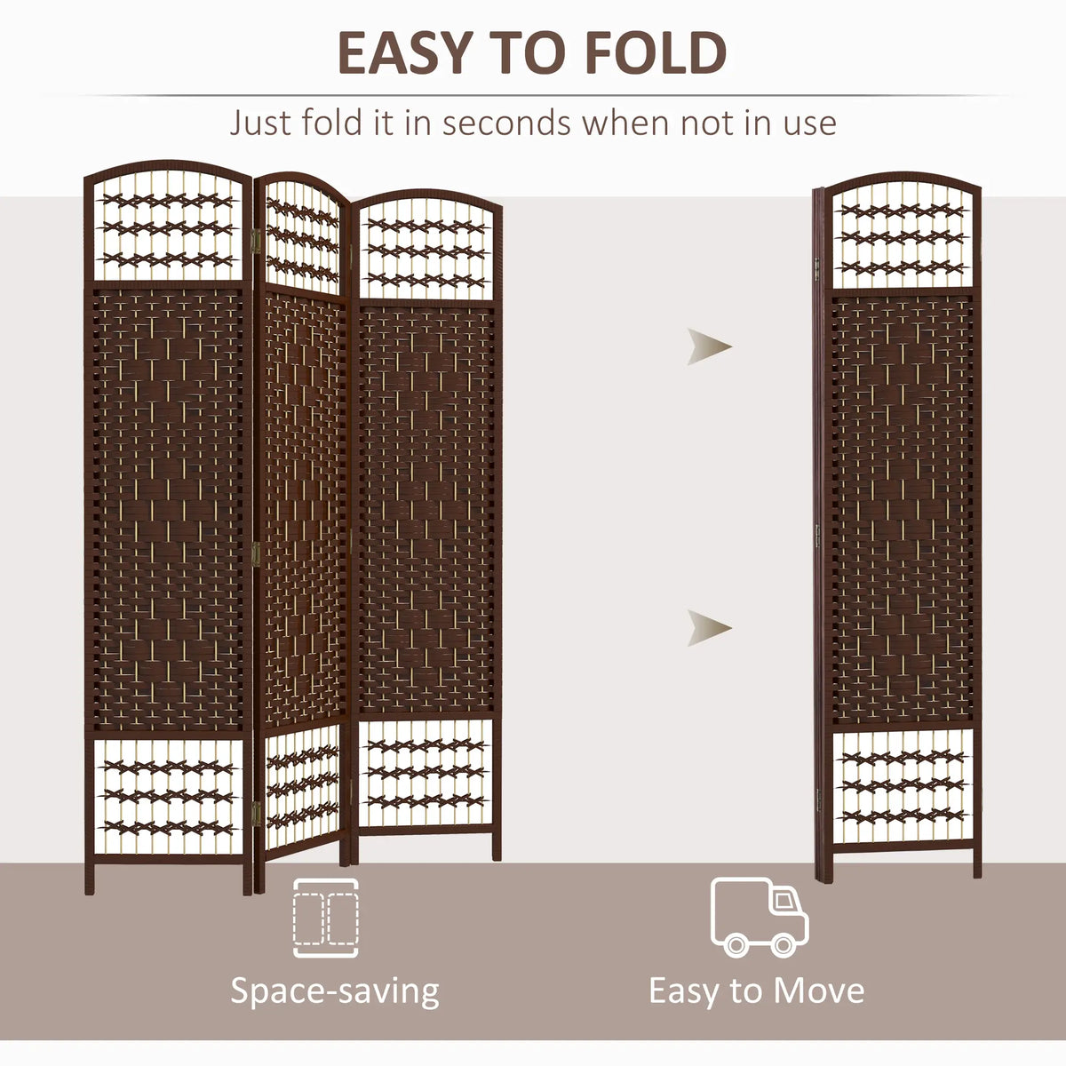 3 Panel Folding Room Divider, Portable Privacy Screen, Brown Room Dividers at Gallery Canada
