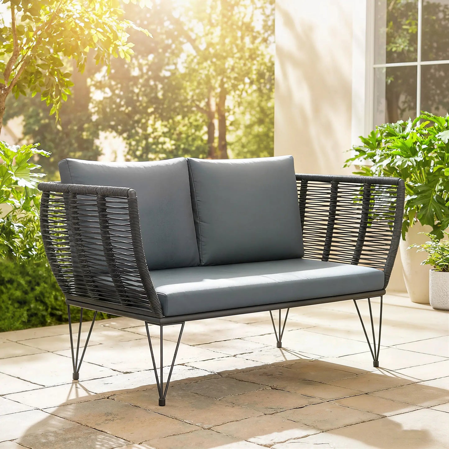 Outdoor Patio Sofa, 2 Seater Loveseat With Cushions, Light Grey Patio Furniture Sets at Gallery Canada