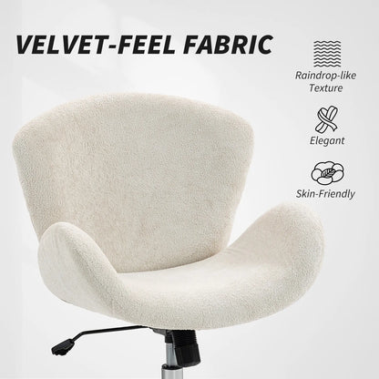 Swivel Office Chair, Velvet Desk Chair, Wide Bucket Seat, Cream White Task Chairs at Gallery Canada
